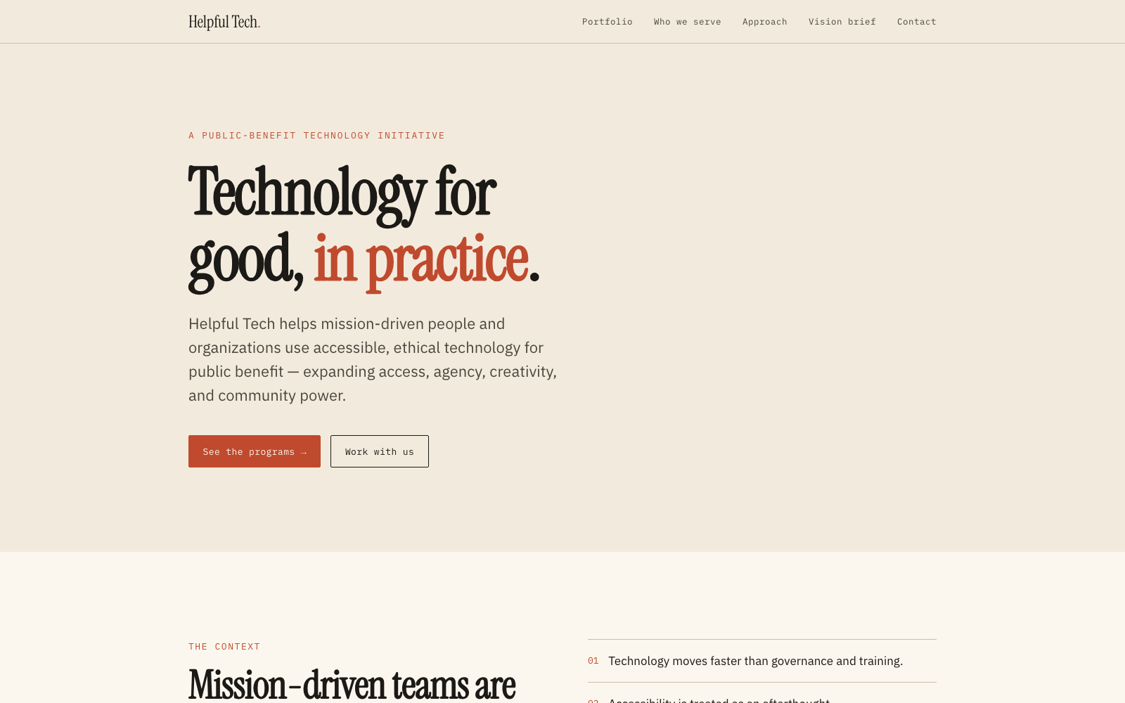 The Helpful Tech site: Technology for good, in practice, a public-benefit technology initiative