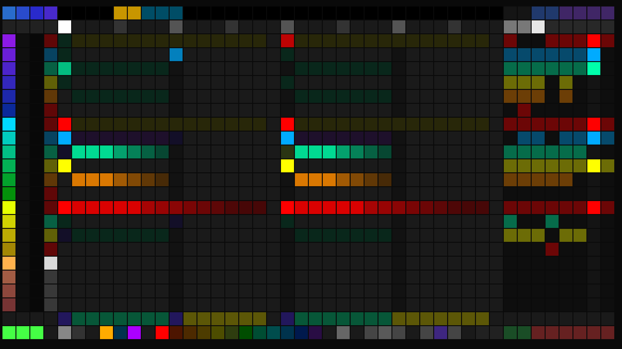 The Pixelboop sequencer running on iPhone: a landscape grid of colored note blocks with a rainbow pitch palette down the left edge